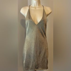 NWOT Akira Sage Green Silky Open Back Draped Mini Dress S